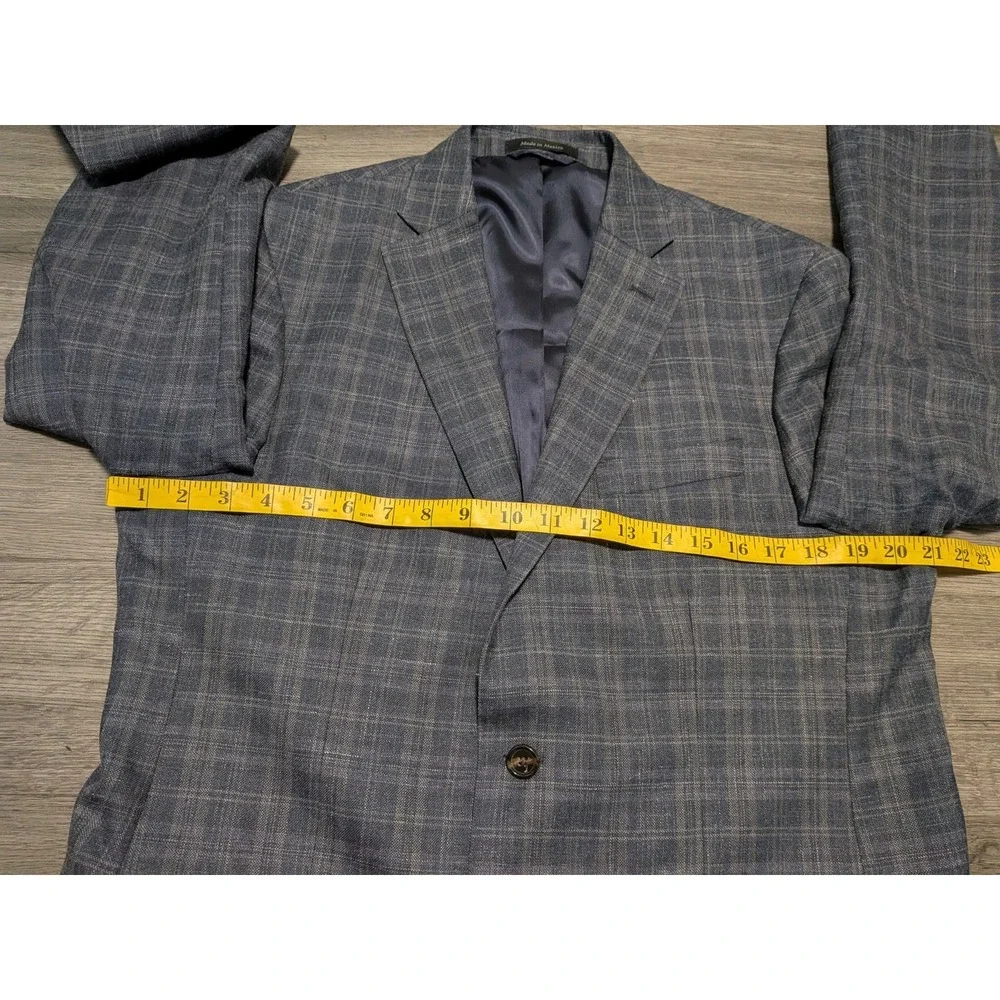 Lauren Ralph‎ Lauren Men's Blue Tartan Plaid Wool Silk Linen Blazer Size 42L